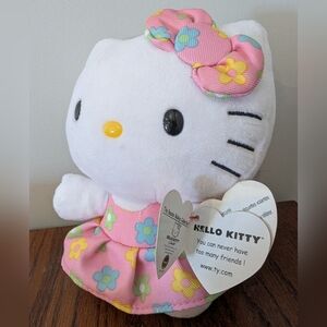 Hello Kitty Ty Beanie Baby Soft Plush In Floral Dress. 6"